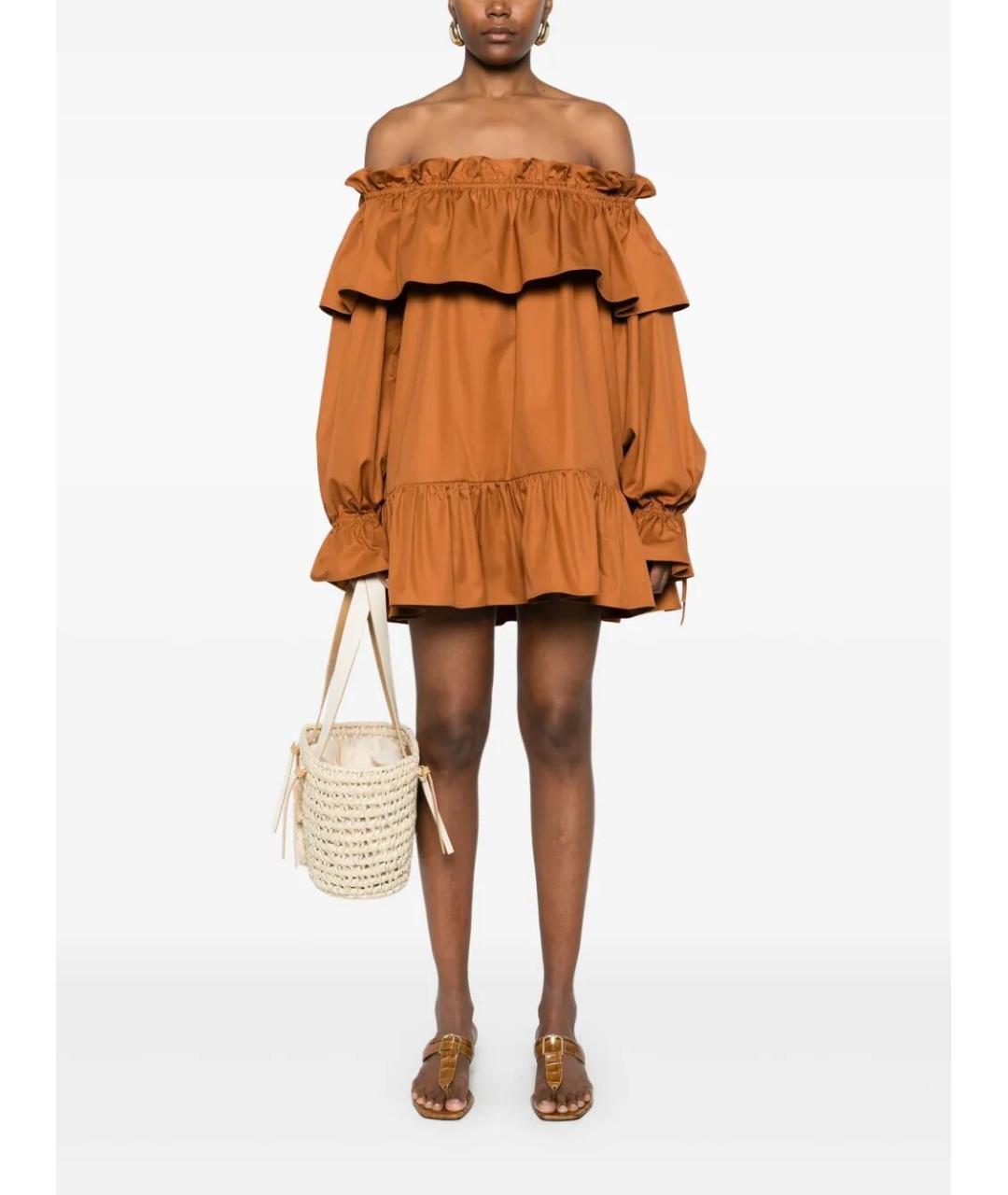 SAINT LAURENT Коричневое хлопковое коктейльное платье, фото 2