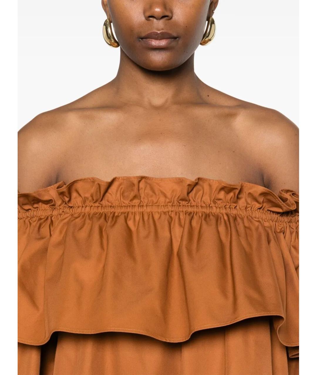 SAINT LAURENT Коричневое хлопковое коктейльное платье, фото 4