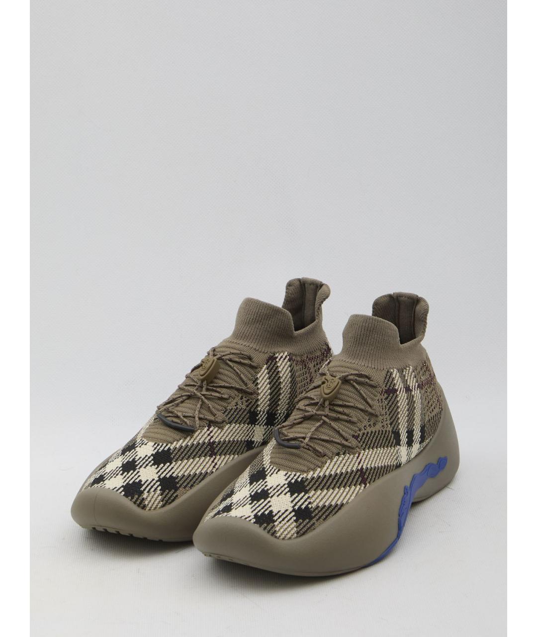 BURBERRY Хаки текстильные низкие кроссовки / кеды, фото 2
