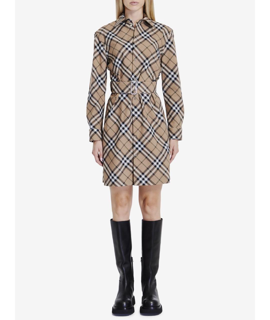 BURBERRY Бежевое полиэстеровое повседневное платье, фото 2