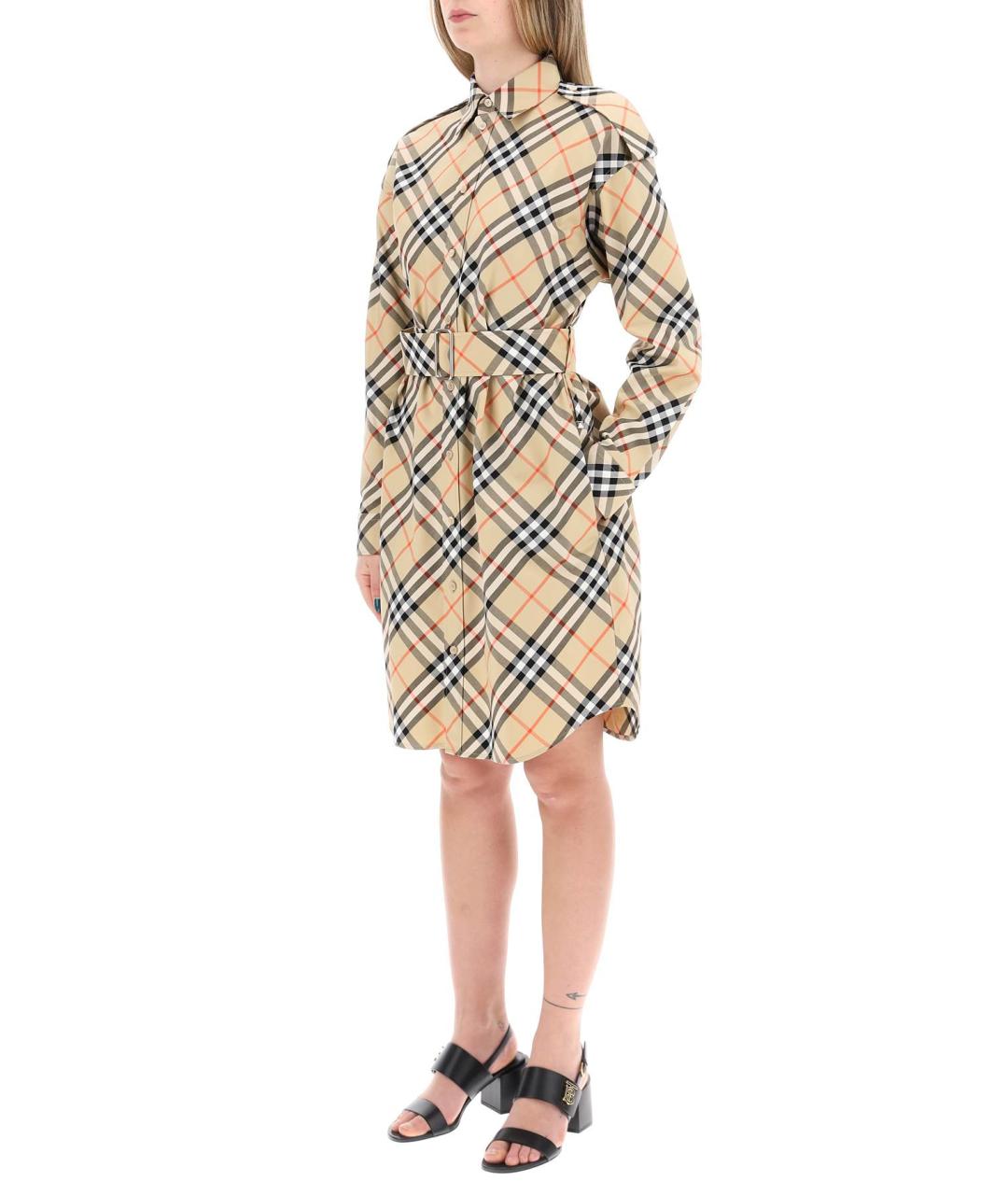 BURBERRY Бежевое хлопковое повседневное платье, фото 4