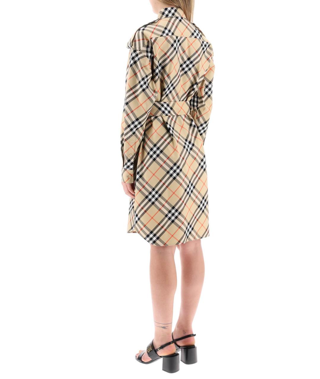 BURBERRY Бежевое хлопковое повседневное платье, фото 3
