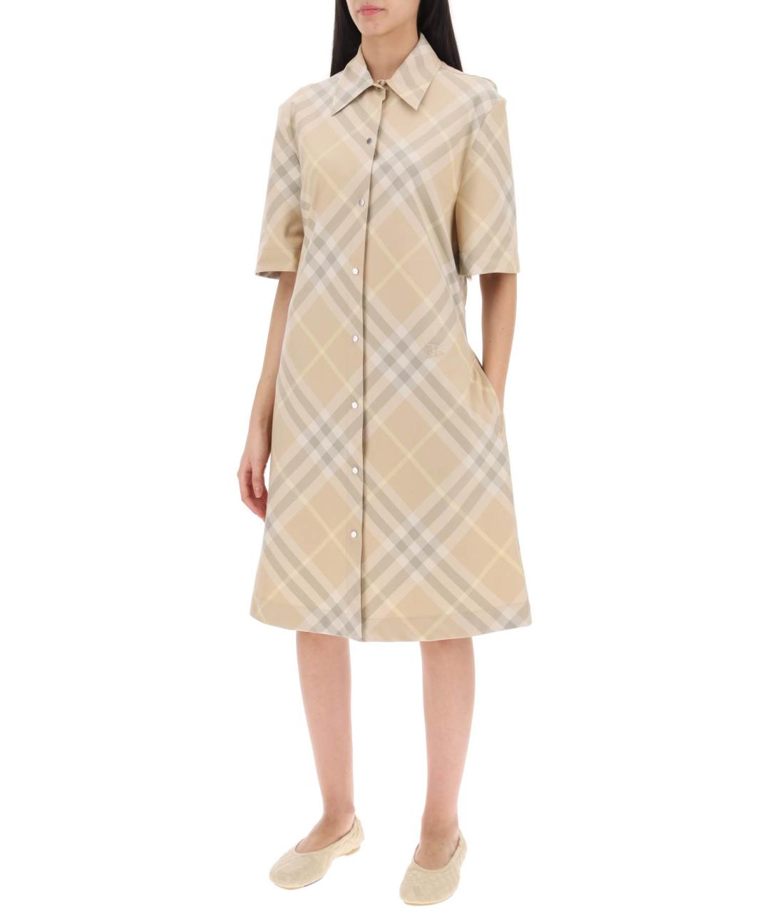 BURBERRY Бежевое хлопковое повседневное платье, фото 4
