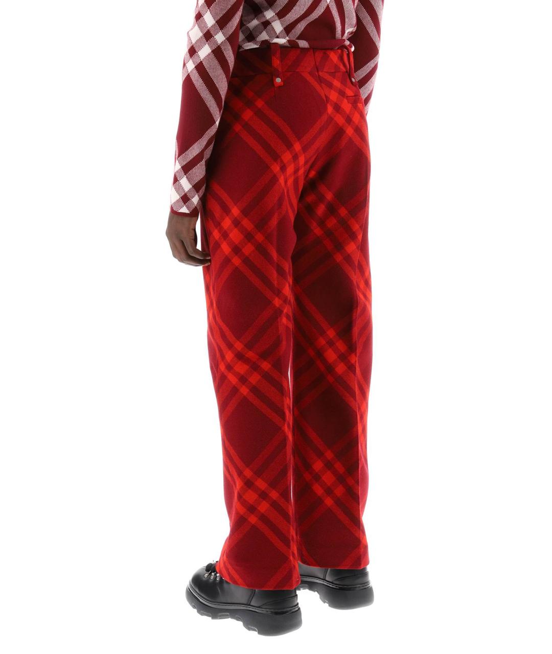 BURBERRY Красные шерстяные прямые брюки, фото 3