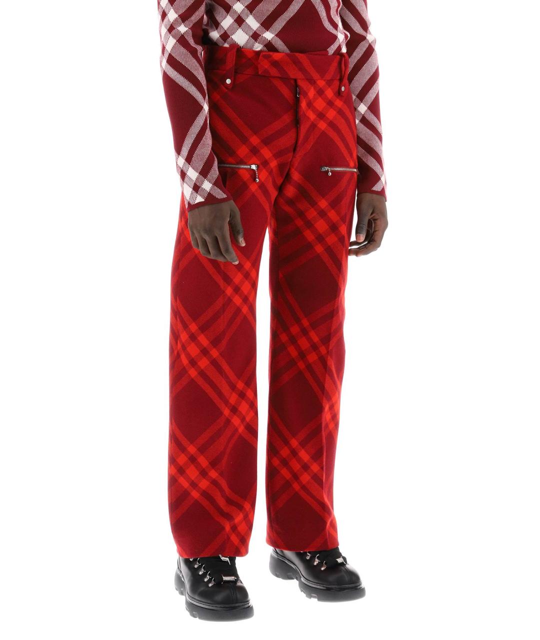 BURBERRY Красные шерстяные прямые брюки, фото 2