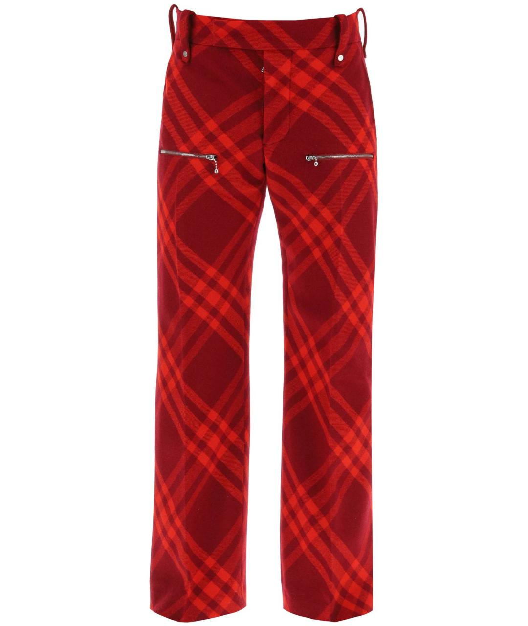 BURBERRY Красные шерстяные прямые брюки, фото 1