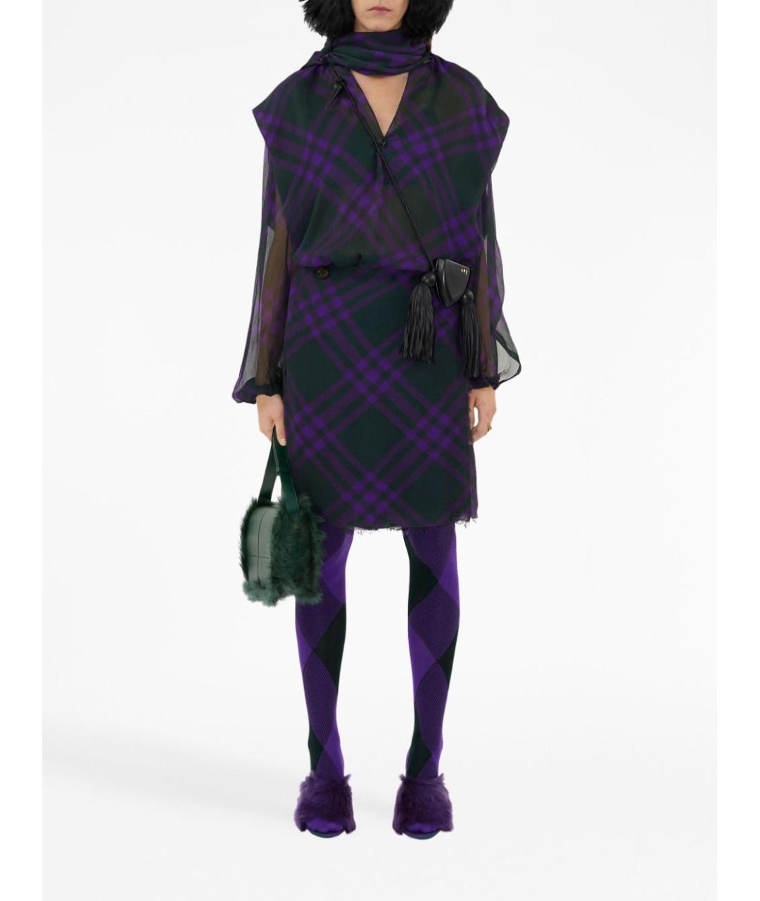 BURBERRY Фиолетовая шелковая юбка миди, фото 2