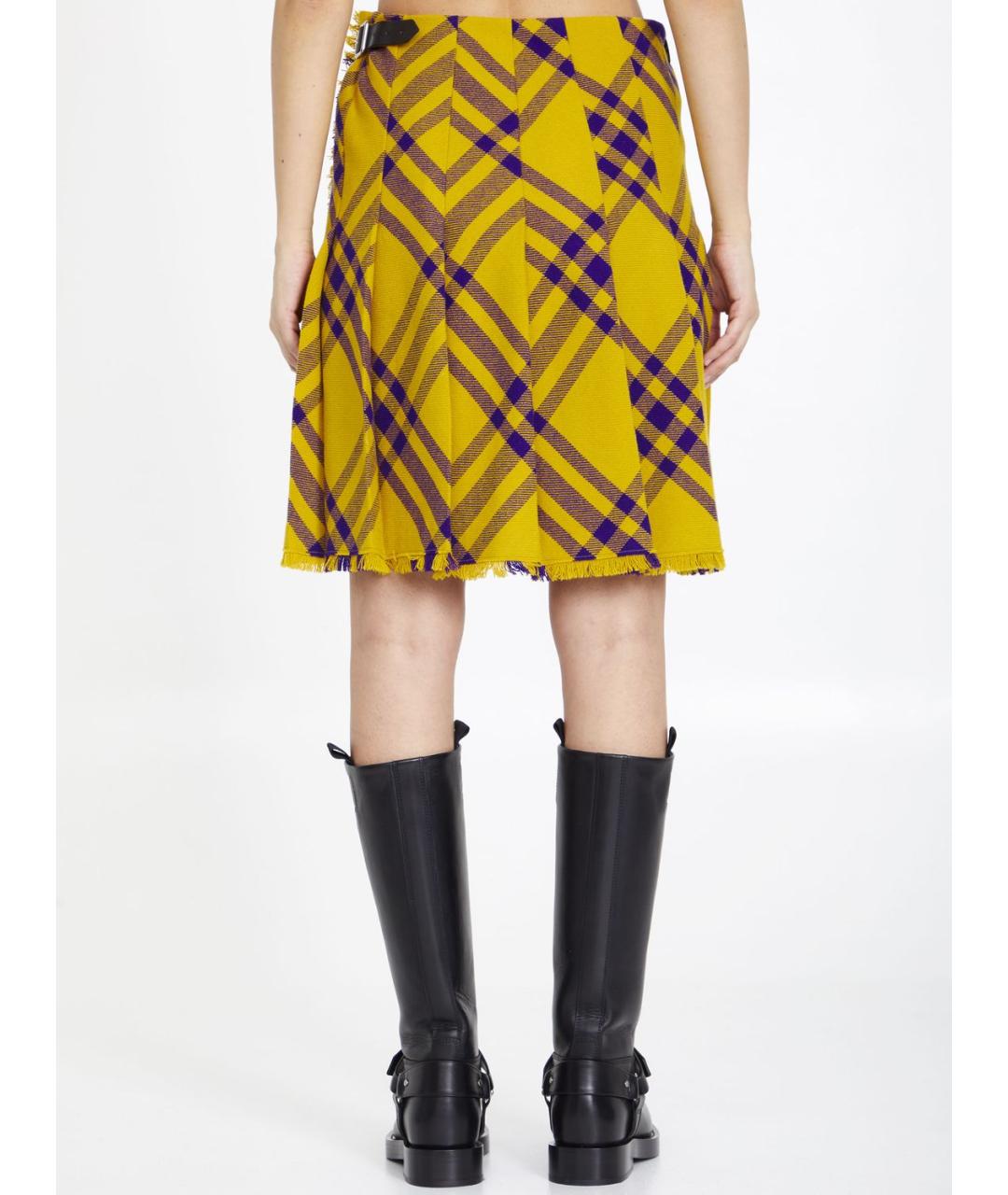 BURBERRY Желтая шерстяная юбка миди, фото 3