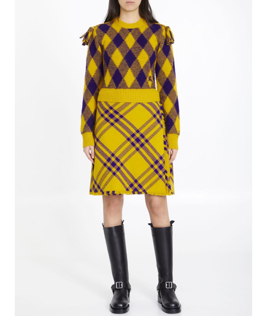 BURBERRY Желтая шерстяная юбка миди, фото 2