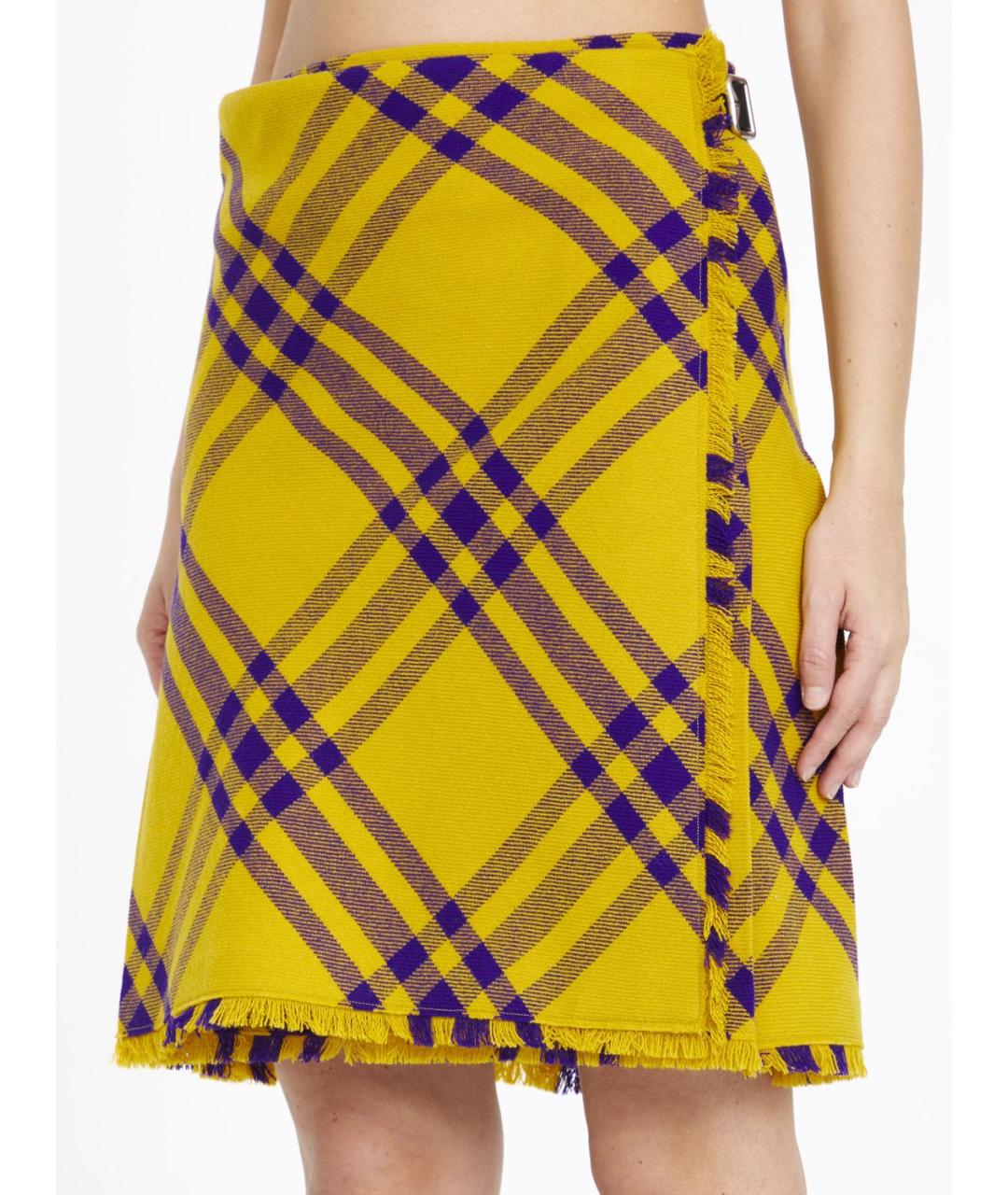 BURBERRY Желтая шерстяная юбка миди, фото 4