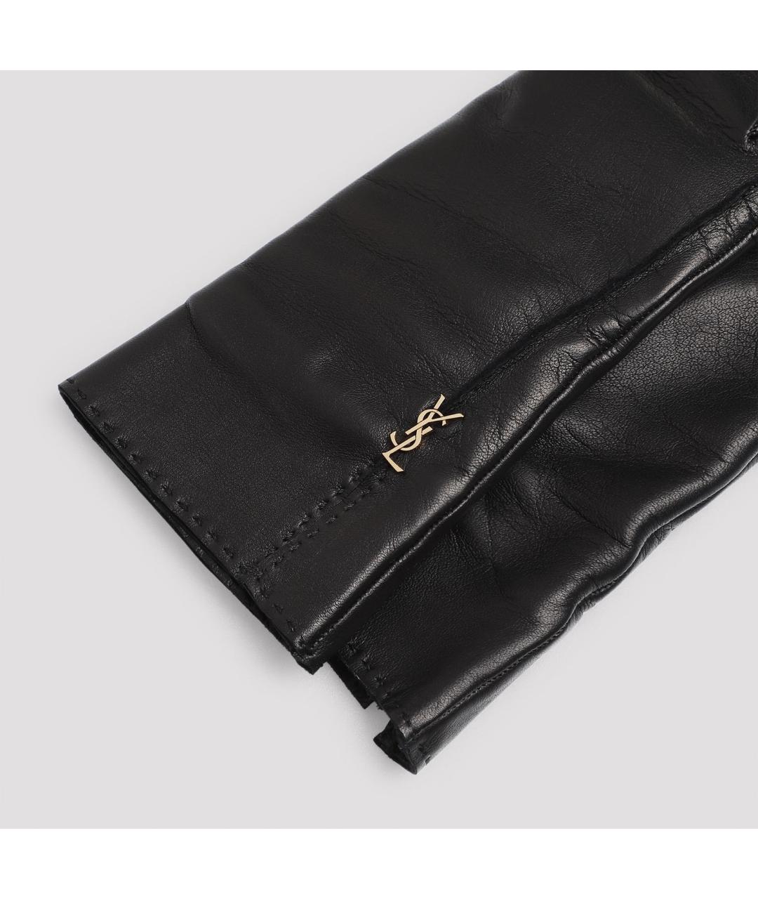 SAINT LAURENT Черные кожаные перчатки, фото 4