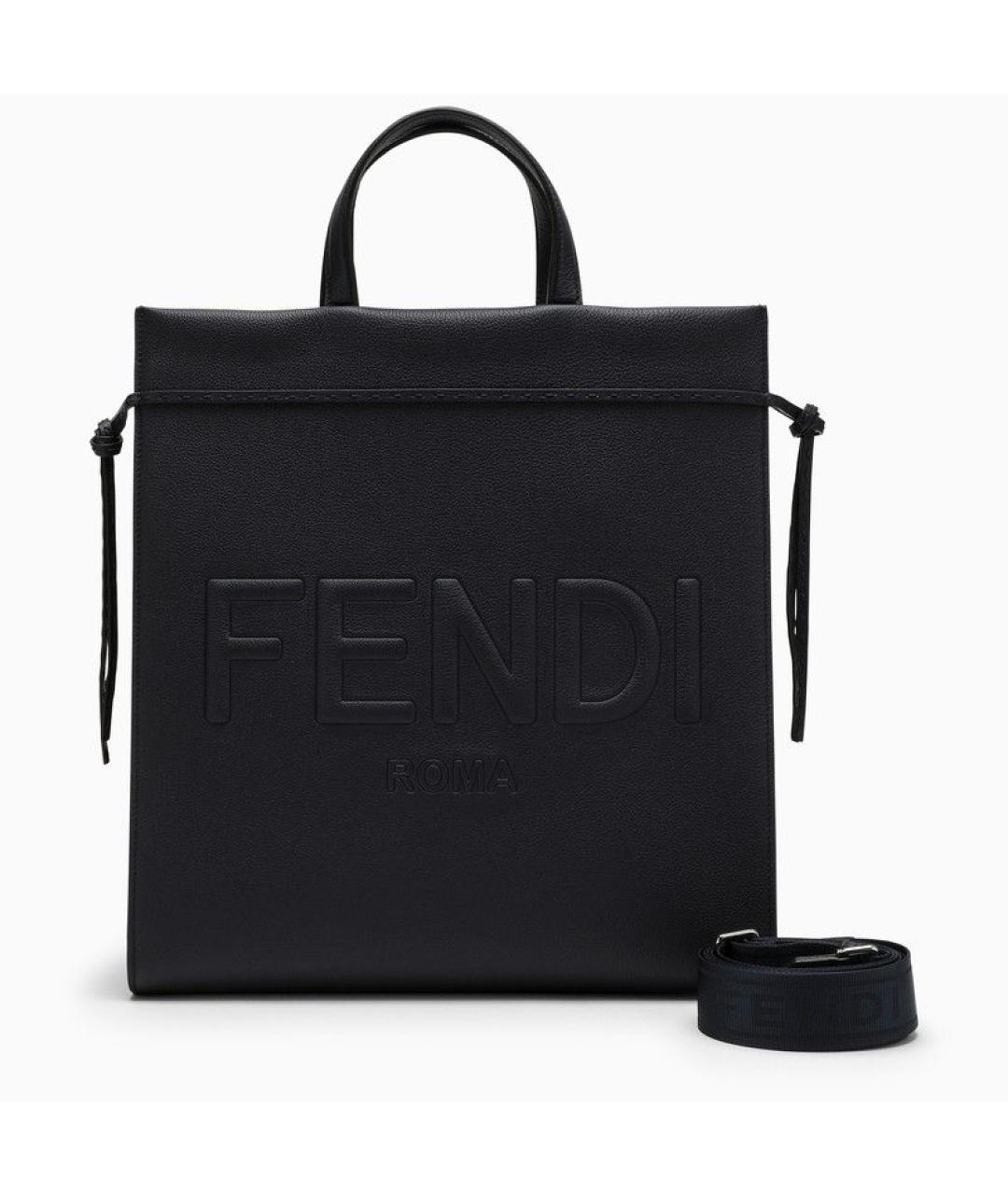 FENDI Темно-синяя кожаная сумка тоут, фото 3