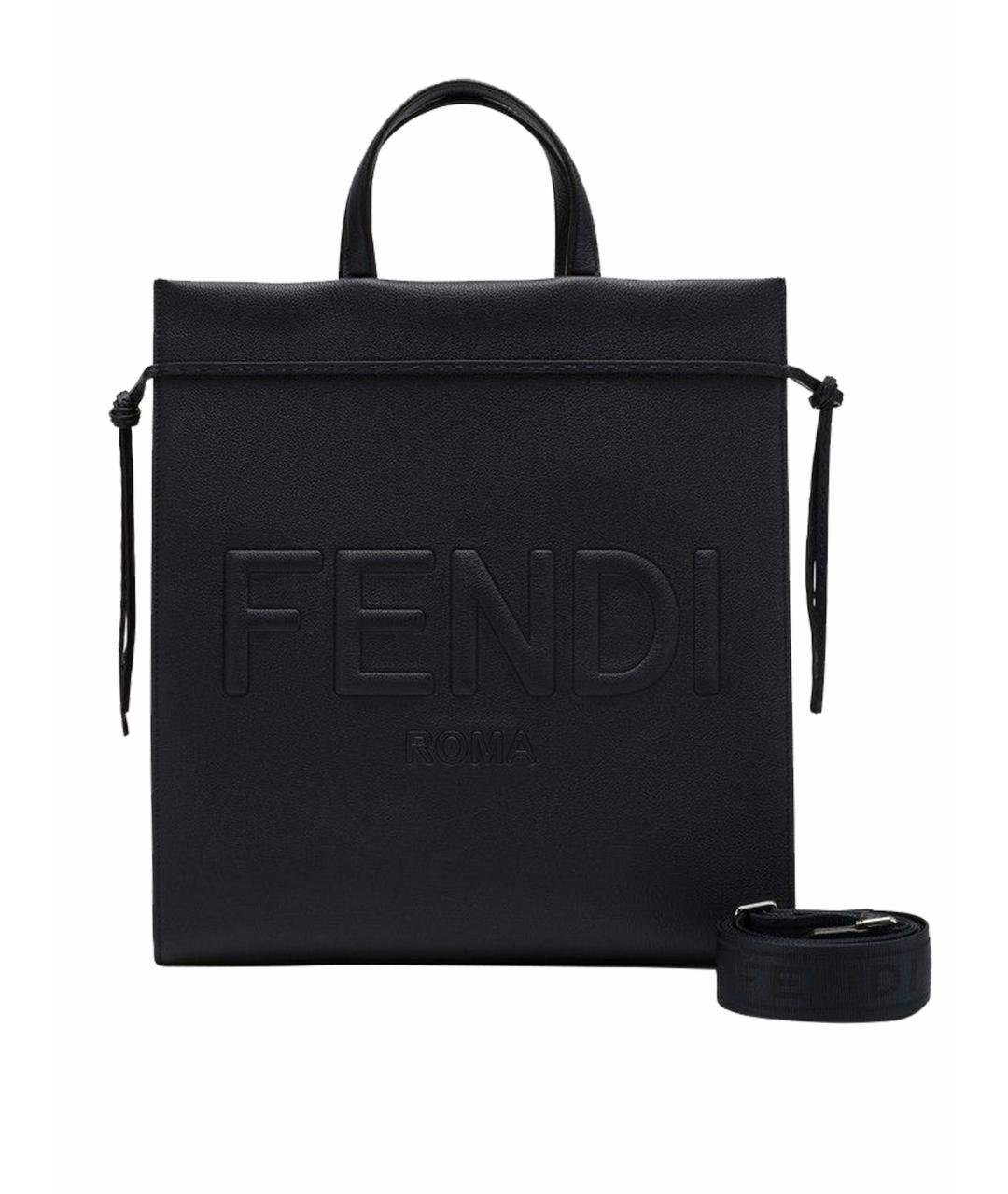 FENDI Темно-синяя кожаная сумка тоут, фото 1