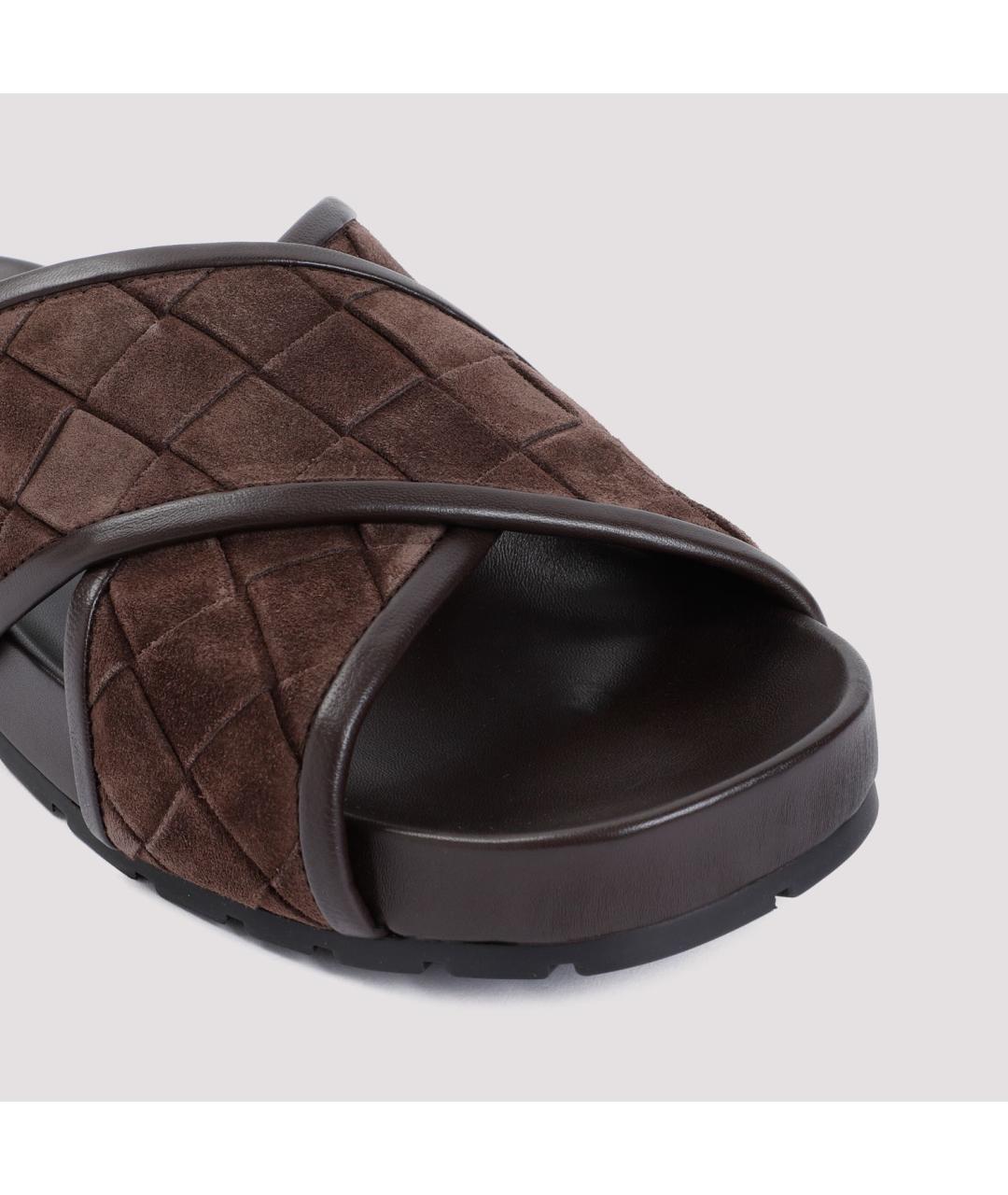 BOTTEGA VENETA Коричневые замшевые шлепанцы, фото 4