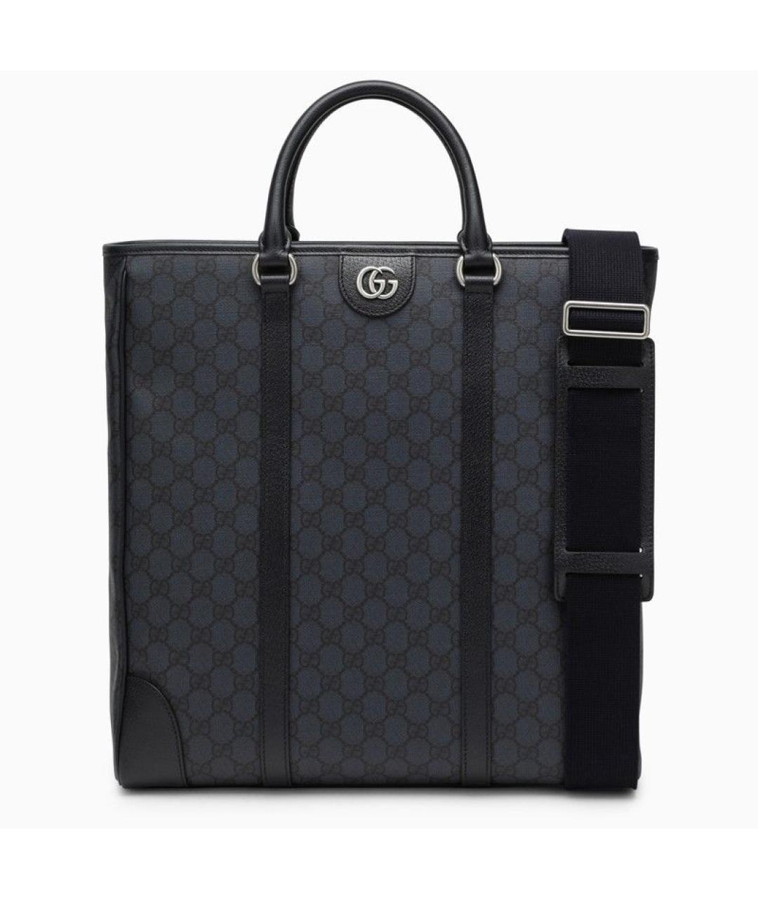 GUCCI Темно-синяя кожаная сумка тоут, фото 1