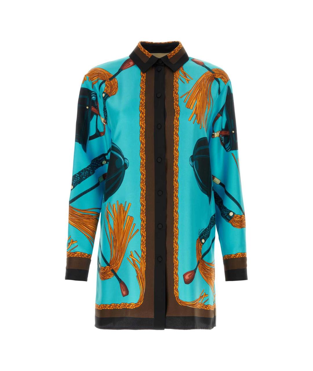 GUCCI Голубая шелковая рубашка, фото 1