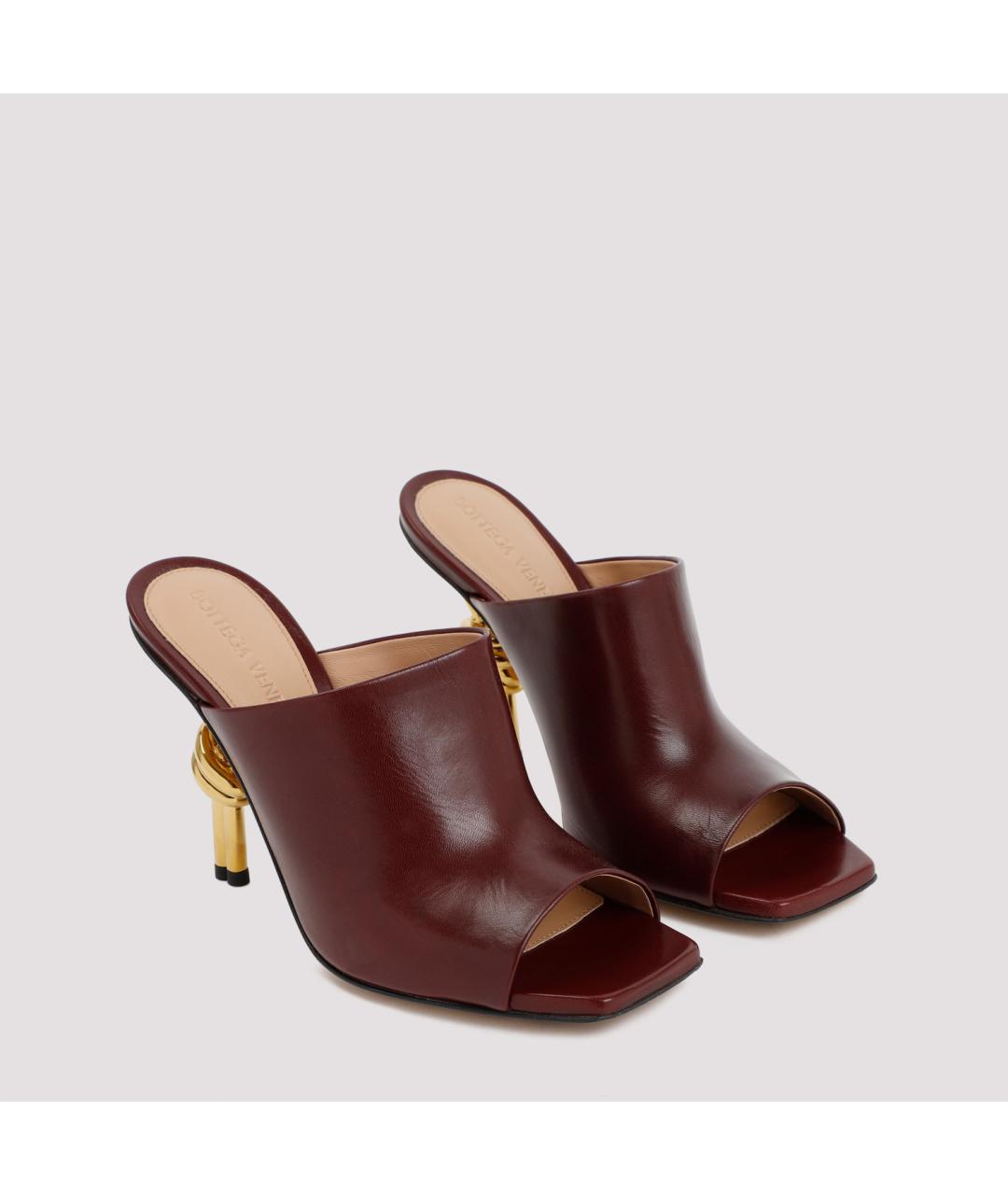 BOTTEGA VENETA Бордовые кожаные мюли, фото 4