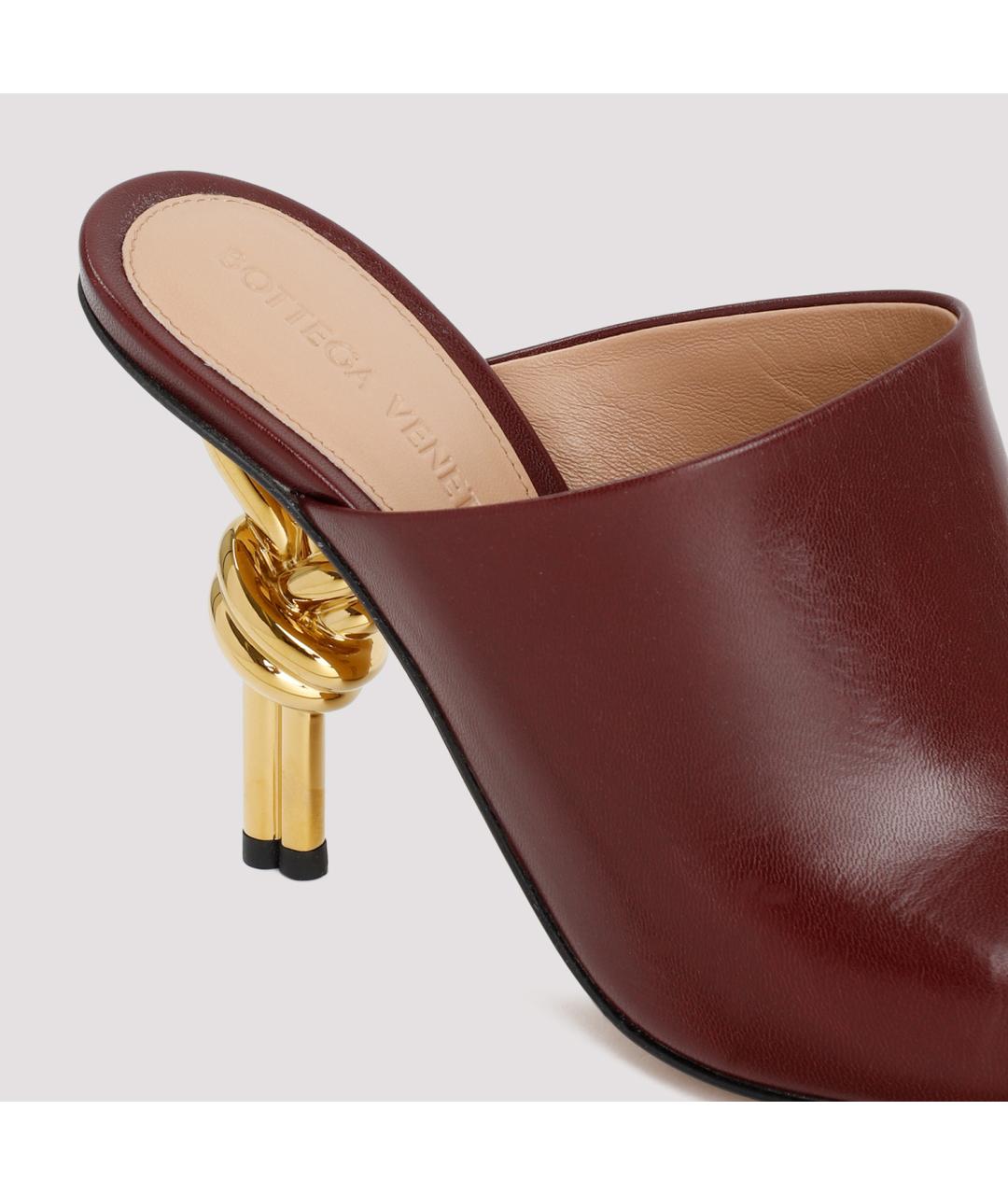 BOTTEGA VENETA Бордовые кожаные мюли, фото 5