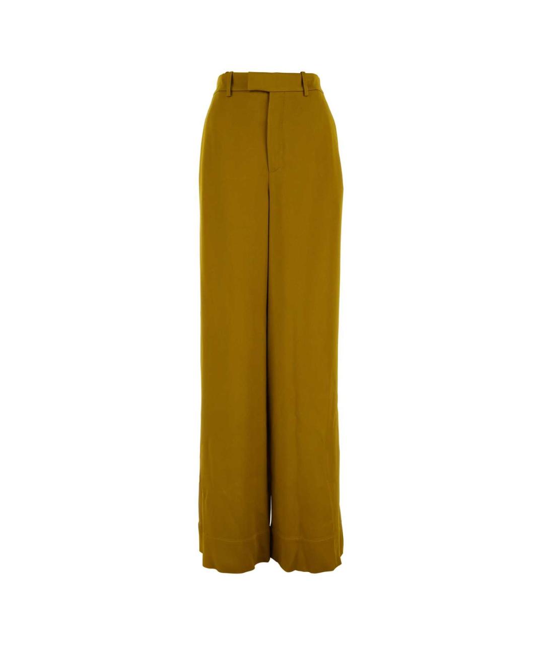 SAINT LAURENT Горчичные вискозные прямые брюки, фото 1