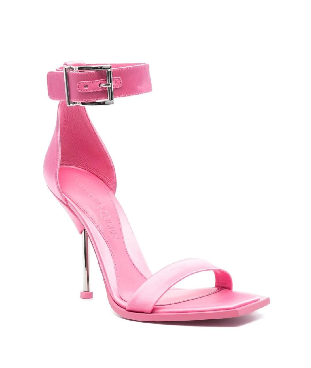 ALEXANDER MCQUEEN Розовые текстильные босоножки, фото 4