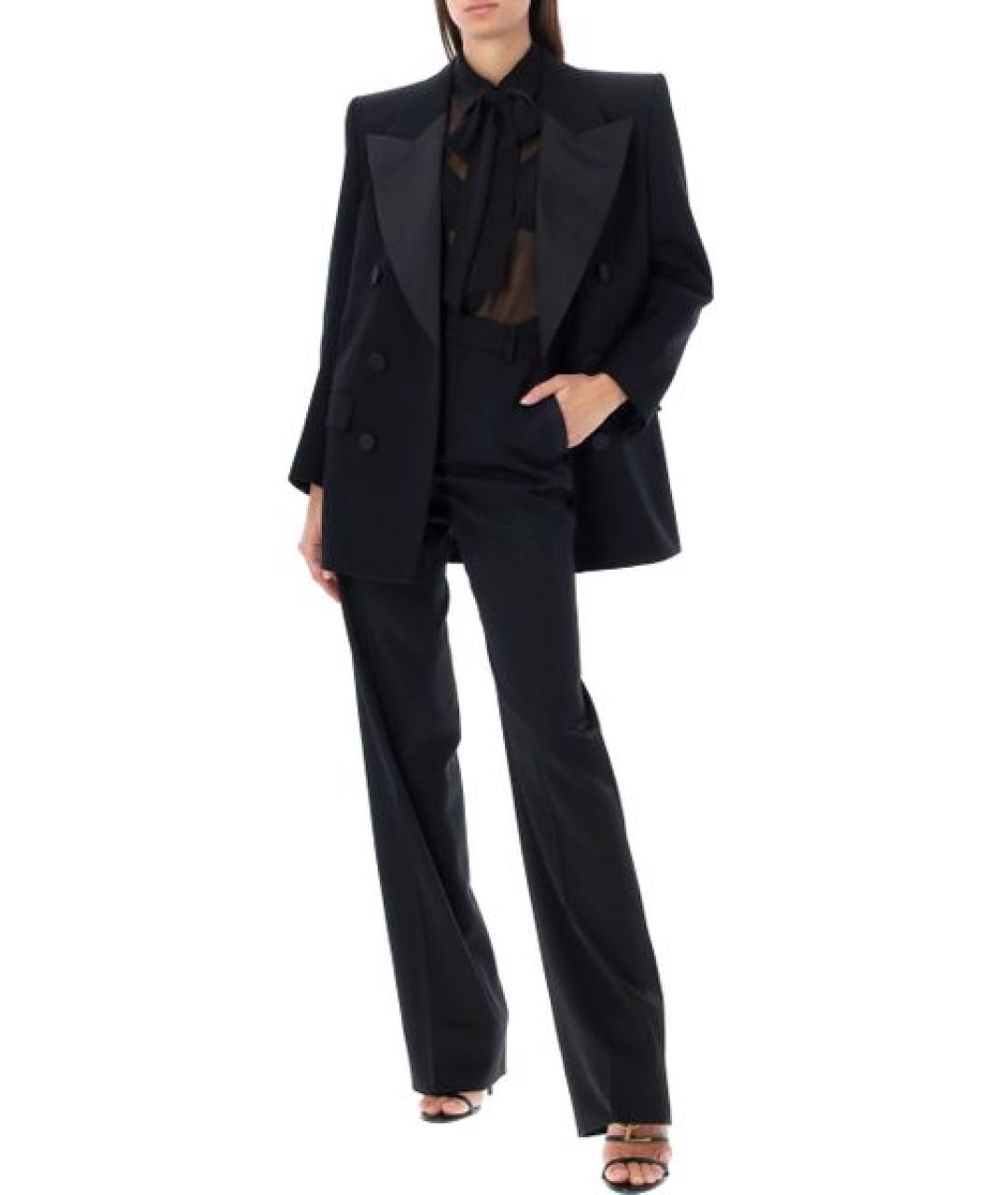 SAINT LAURENT Черные шерстяные прямые брюки, фото 4
