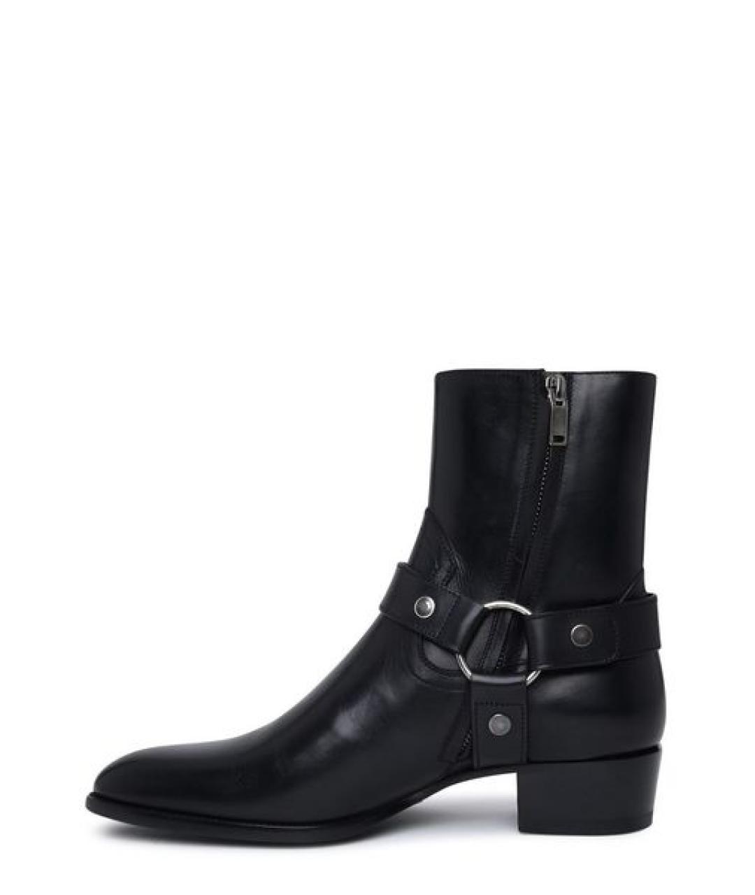 SAINT LAURENT Черные кожаные высокие ботинки, фото 2