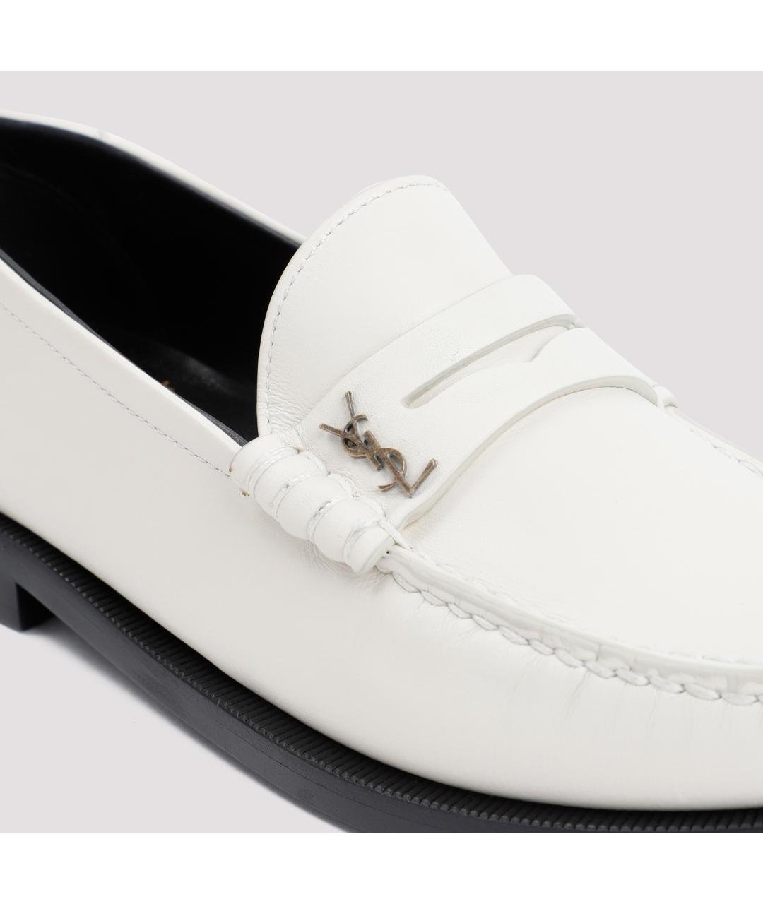 SAINT LAURENT Белые кожаные лоферы, фото 5