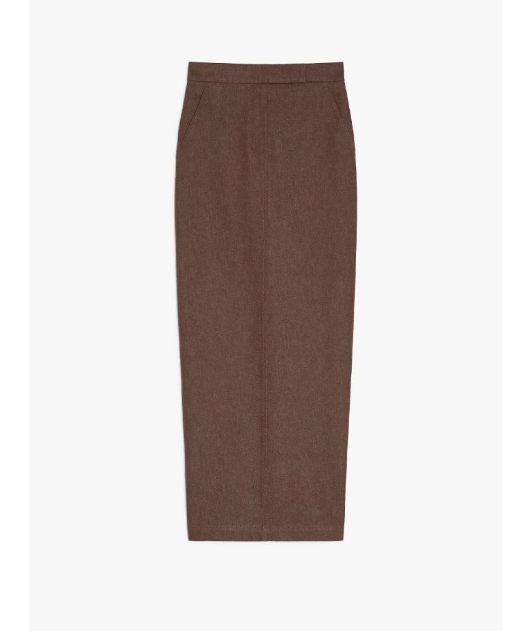 MAX MARA Коричневая хлопковая юбка миди, фото 5