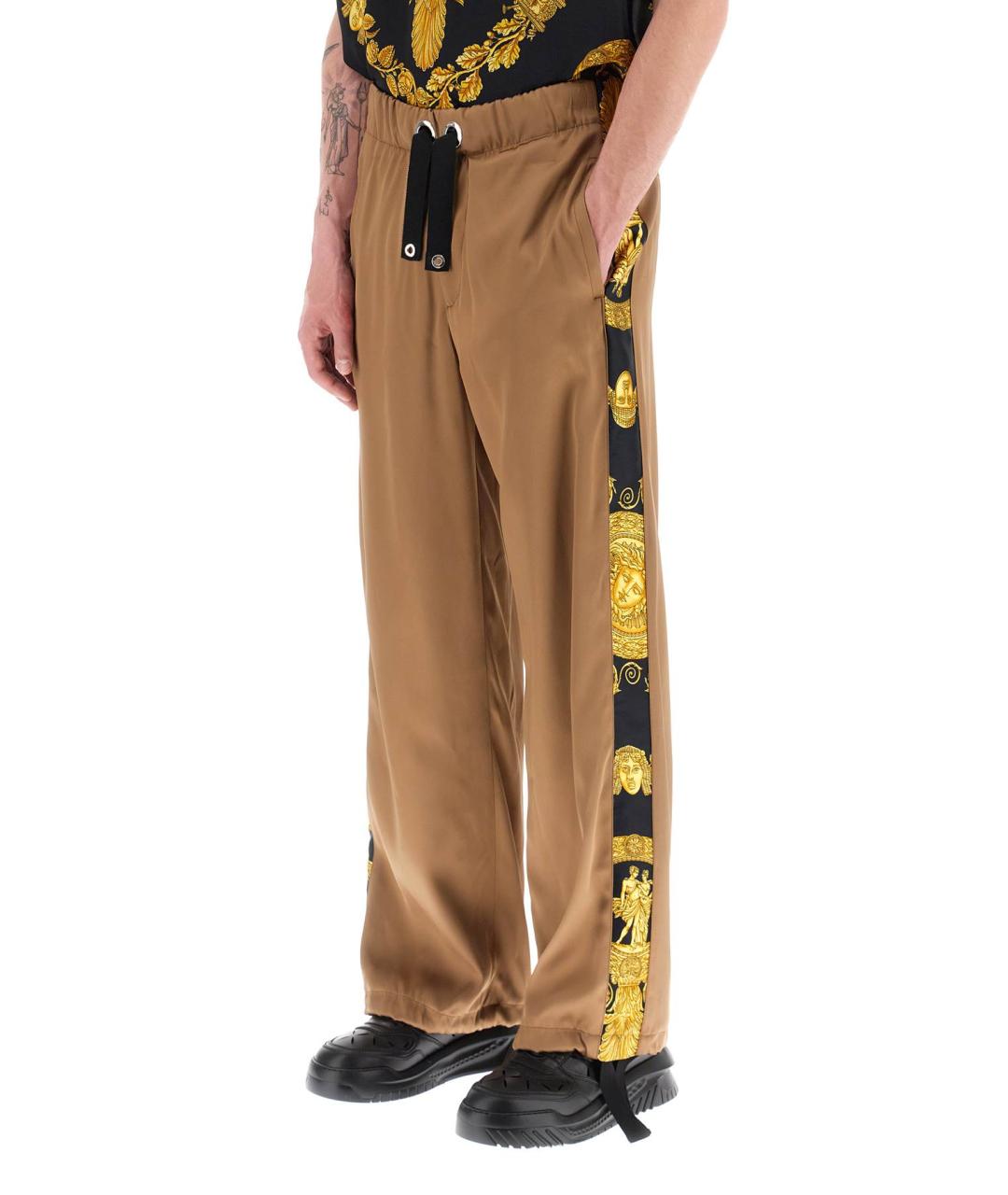 VERSACE Коричневые вискозные прямые брюки, фото 4