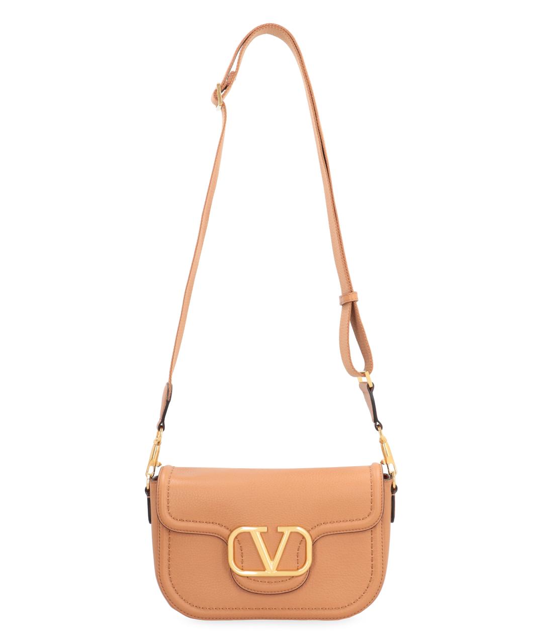 VALENTINO Бежевая кожаная сумка с короткими ручками, фото 5