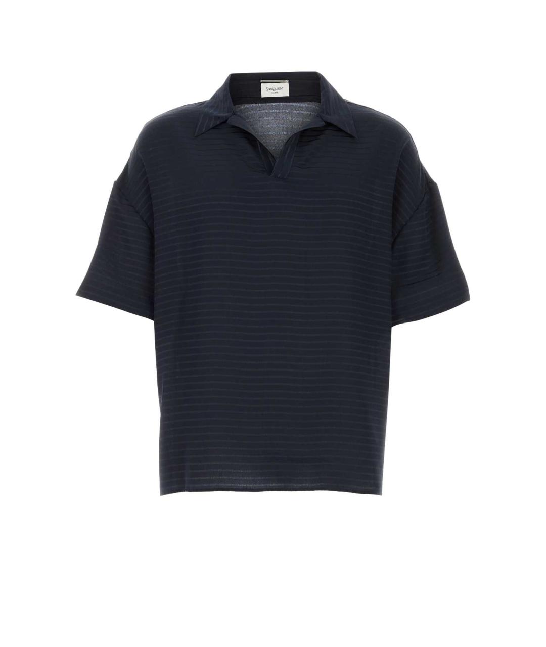 SAINT LAURENT Темно-синяя шелковая футболка, фото 1