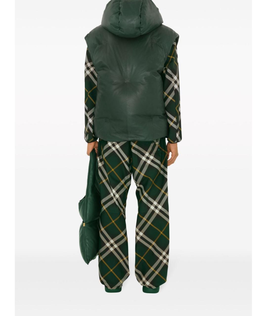 BURBERRY Зеленые полиэстеровые прямые брюки, фото 4