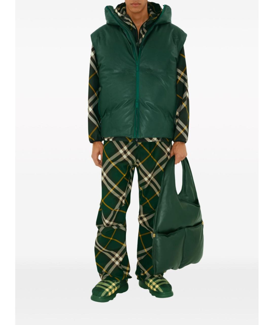 BURBERRY Зеленые полиэстеровые прямые брюки, фото 2