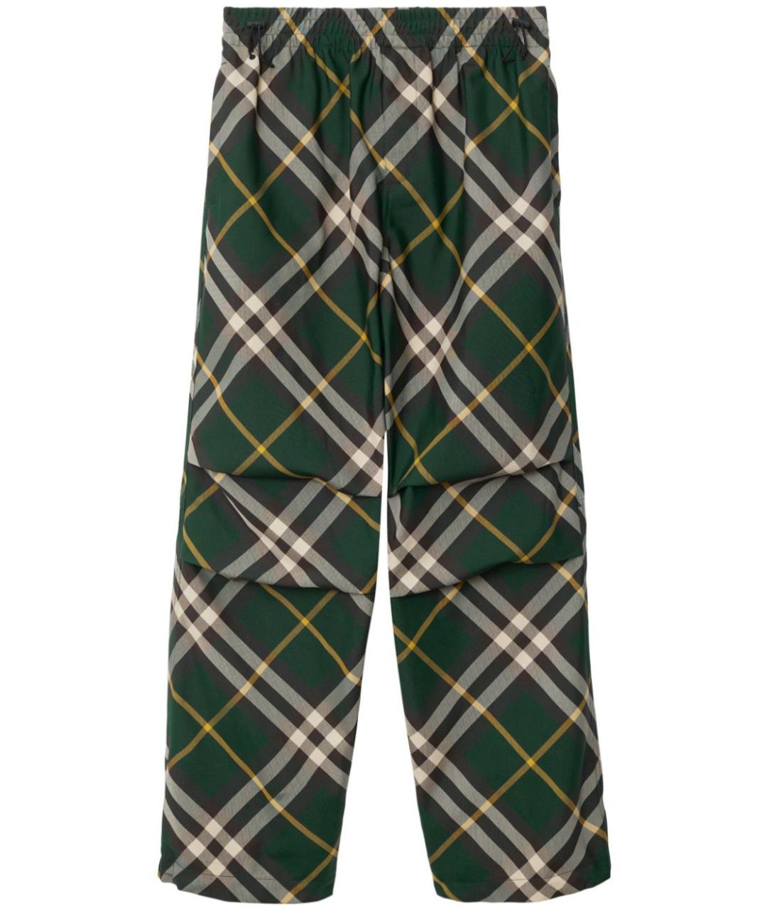BURBERRY Зеленые полиэстеровые прямые брюки, фото 1