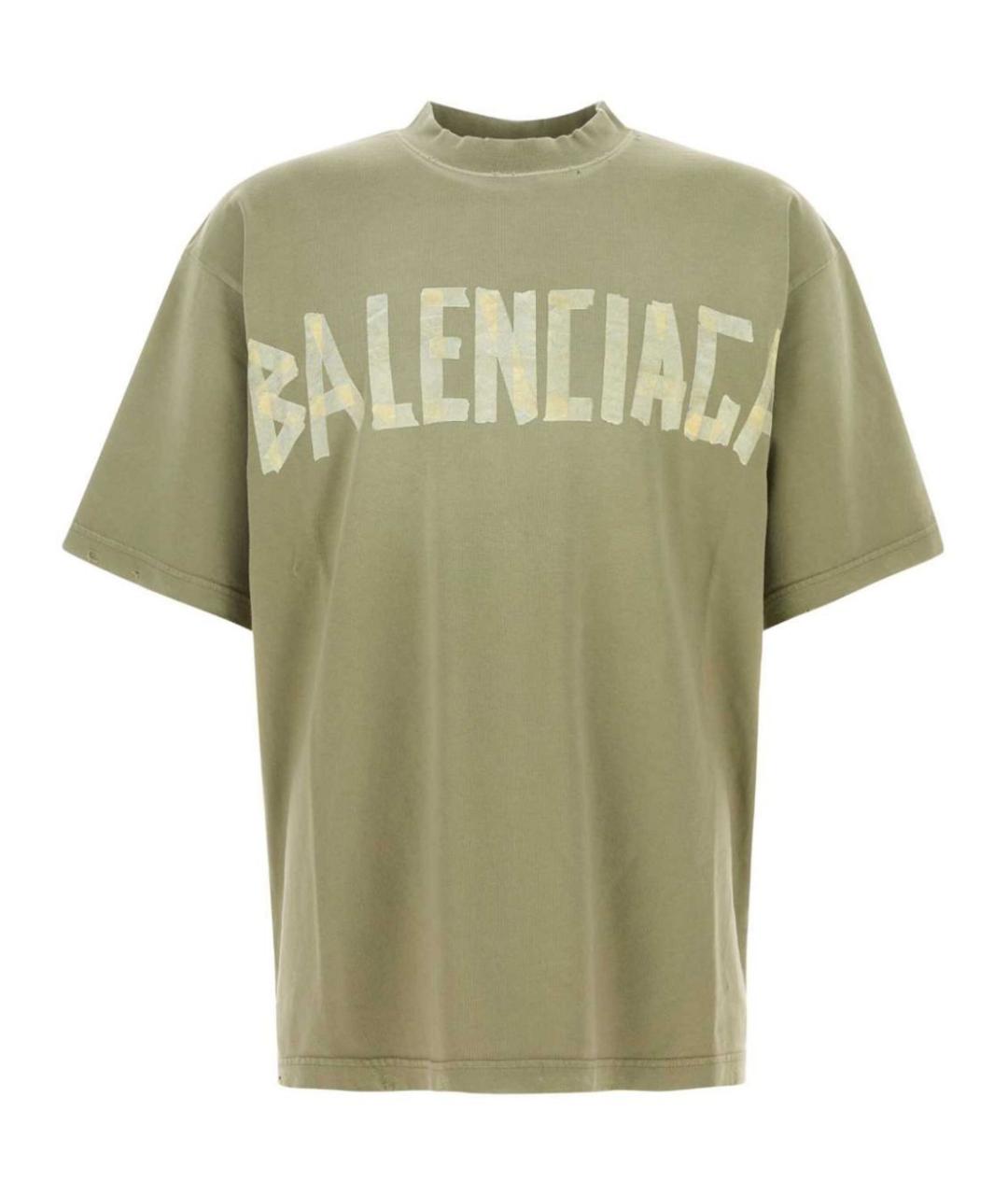 BALENCIAGA Хаки хлопковая футболка, фото 1