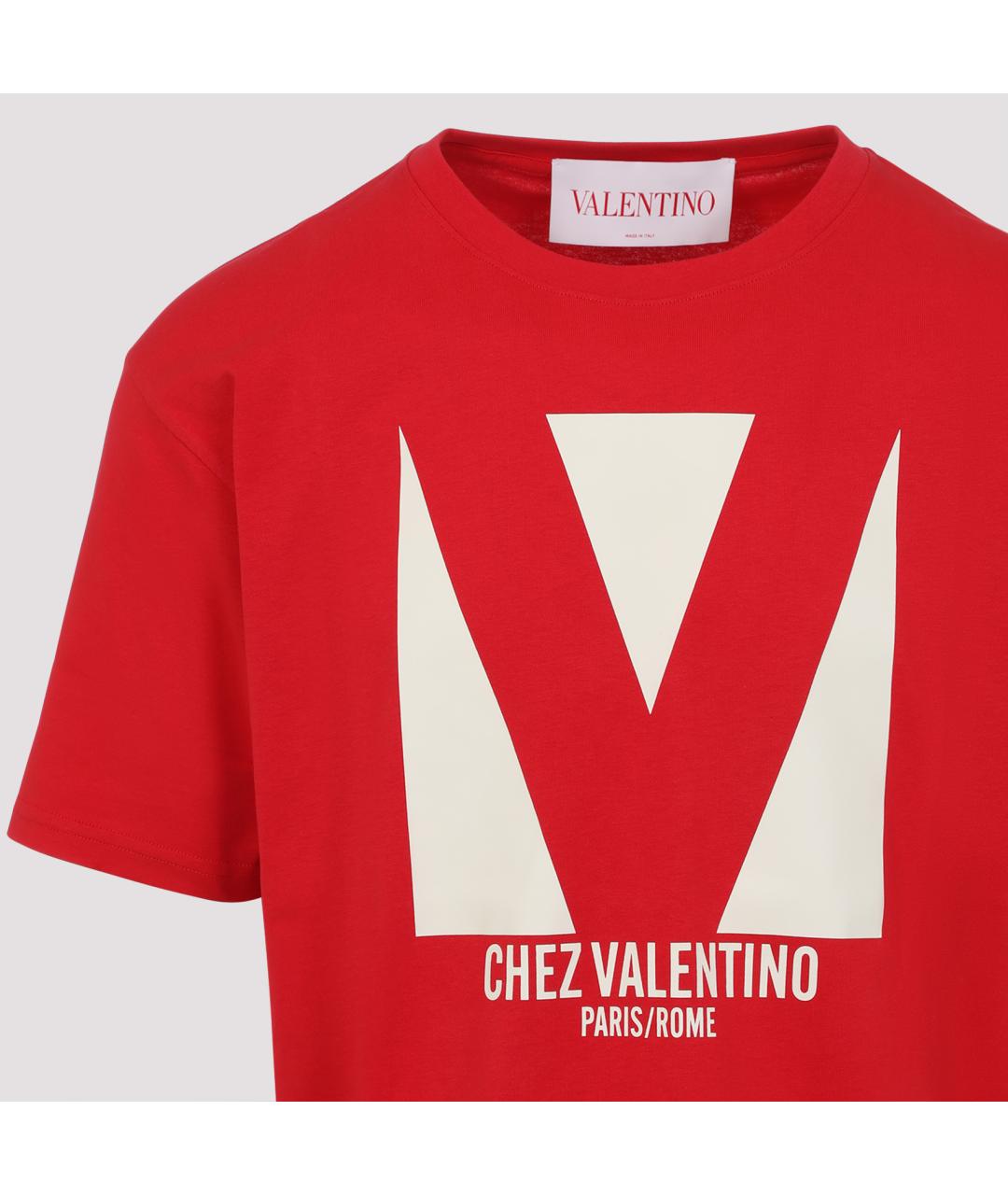 VALENTINO Красная хлопковая футболка, фото 4