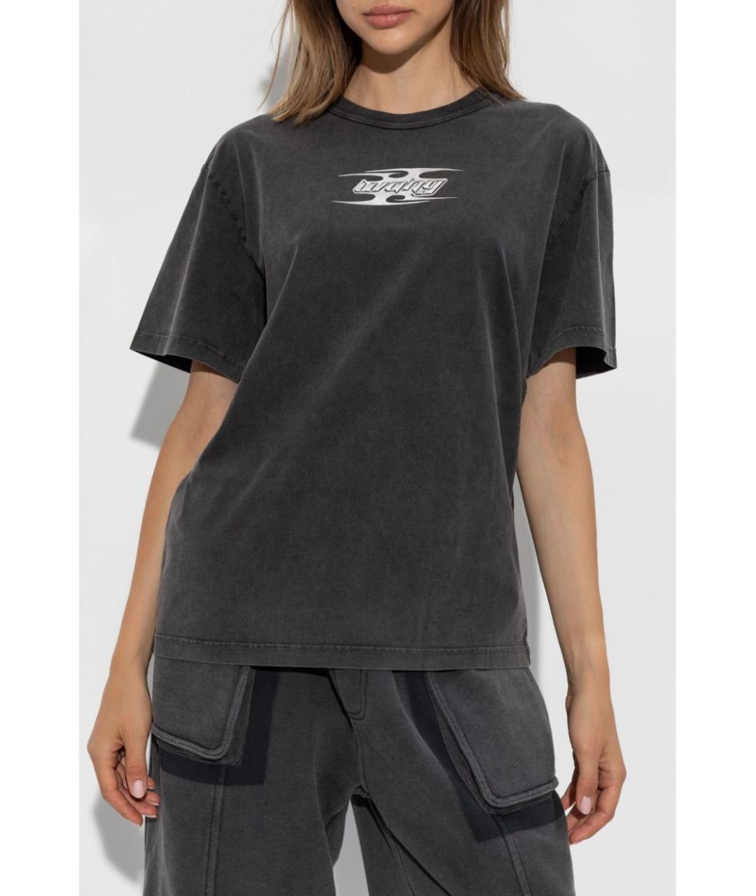 T BY ALEXANDER WANG Антрацитовая хлопковая футболка, фото 2