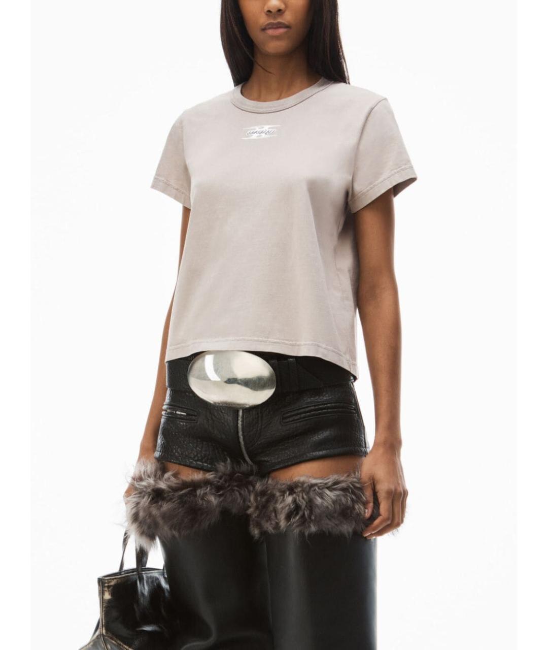 T BY ALEXANDER WANG Бежевая хлопковая футболка, фото 4