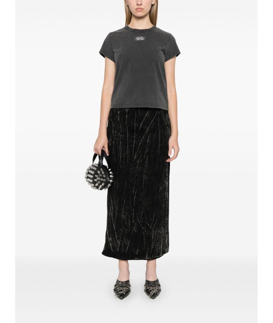 T BY ALEXANDER WANG Антрацитовая хлопковая футболка, фото 2