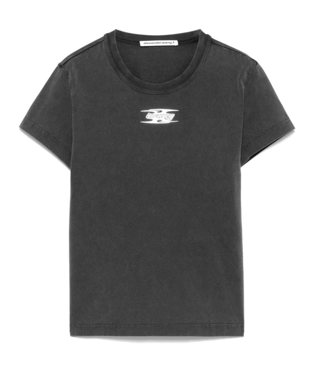T BY ALEXANDER WANG Антрацитовая хлопковая футболка, фото 1