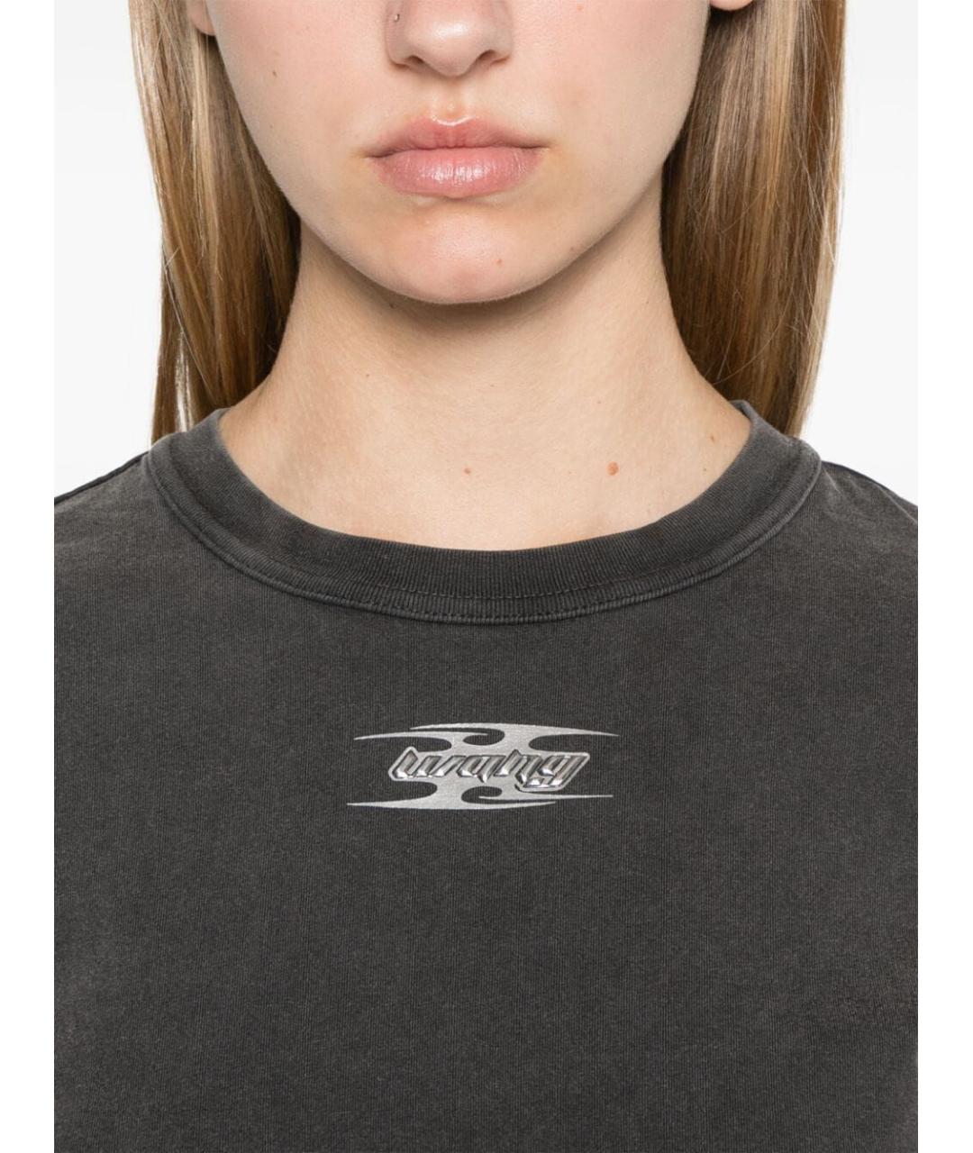 T BY ALEXANDER WANG Антрацитовая хлопковая футболка, фото 4