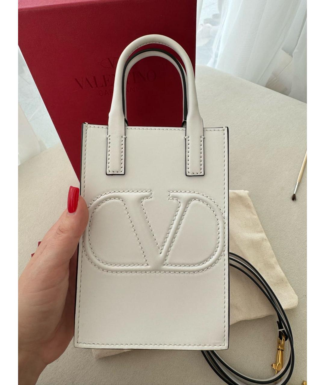 VALENTINO Белая кожаная сумка тоут, фото 7