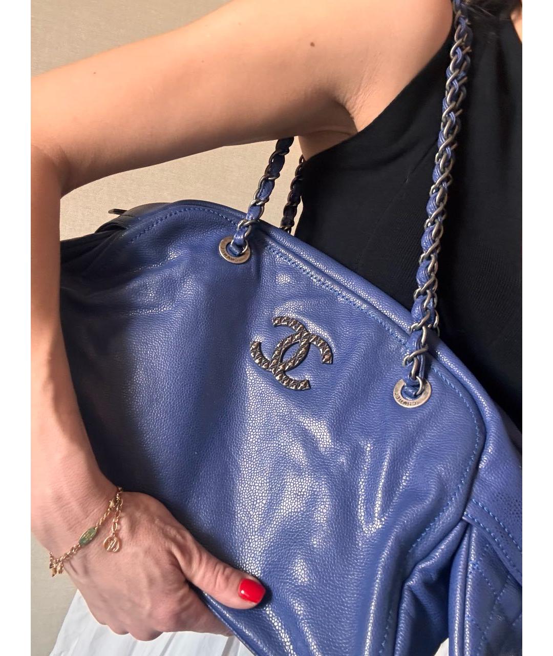 CHANEL Синяя кожаная сумка тоут, фото 7