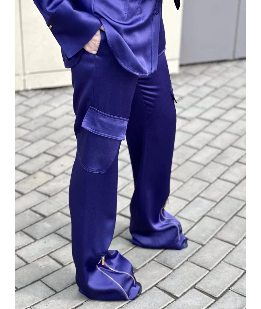 BLUMARINE Фиолетовые ацетатные прямые брюки, фото 3