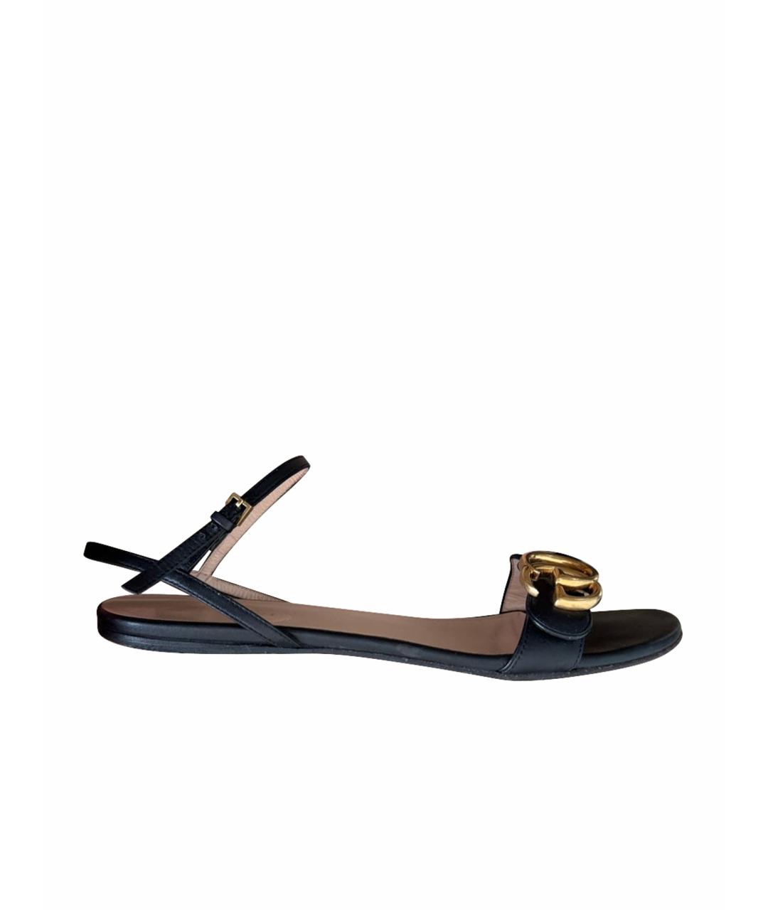 GUCCI Черные кожаные сандалии, фото 1