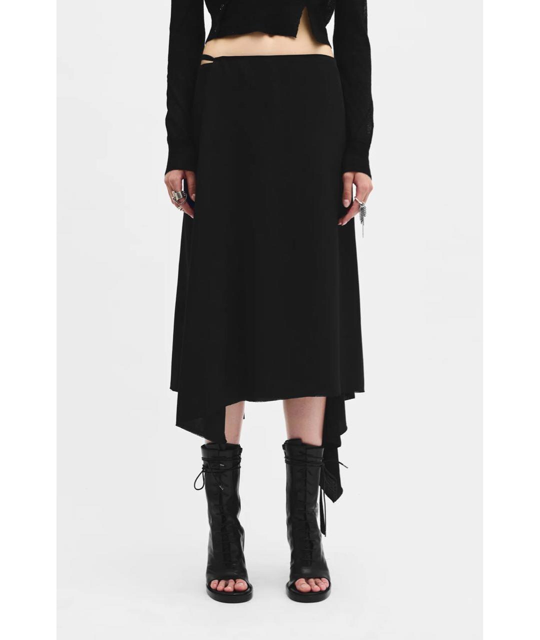 ANN DEMEULEMEESTER Черная вискозная юбка миди, фото 5