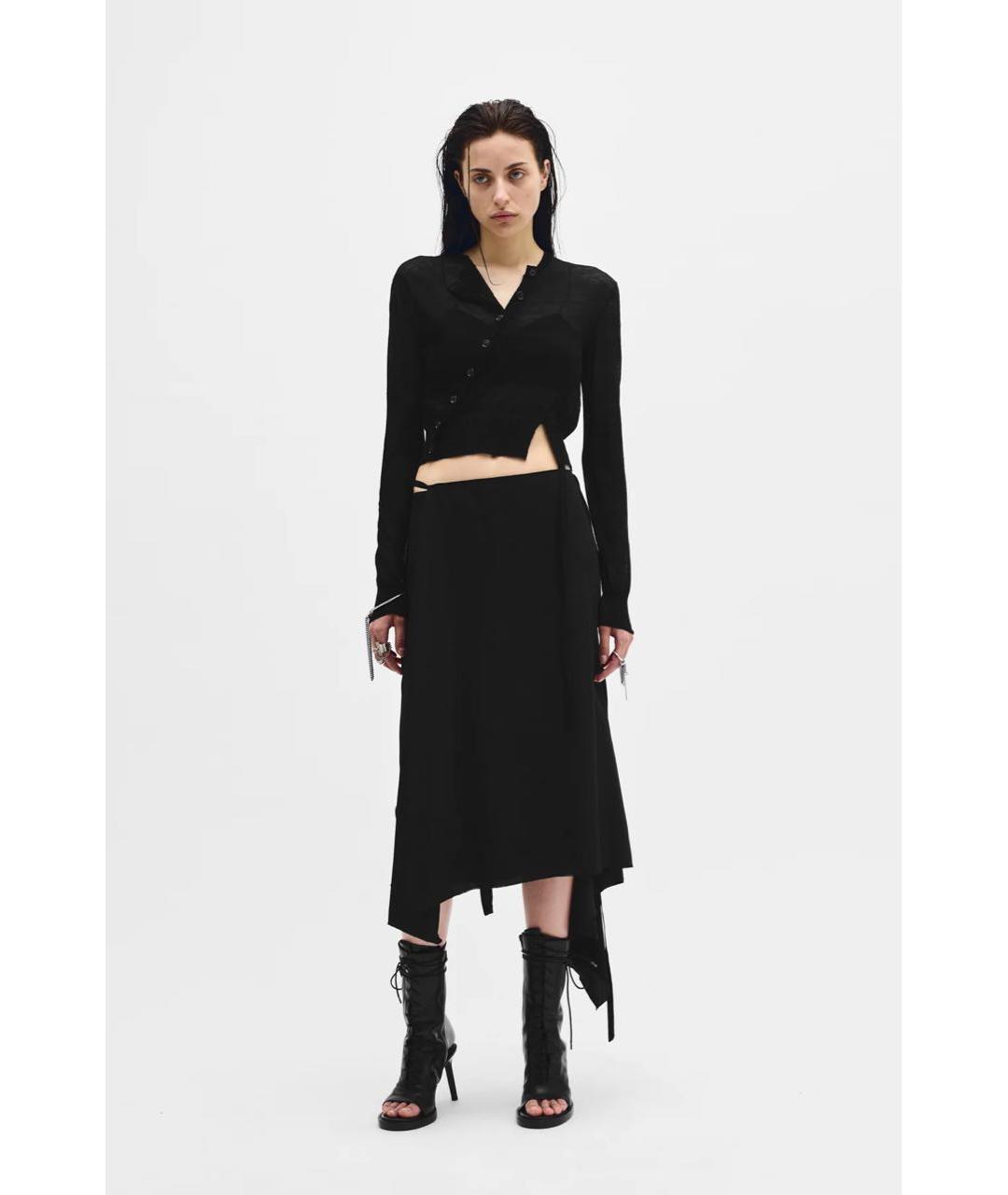 ANN DEMEULEMEESTER Черная вискозная юбка миди, фото 4
