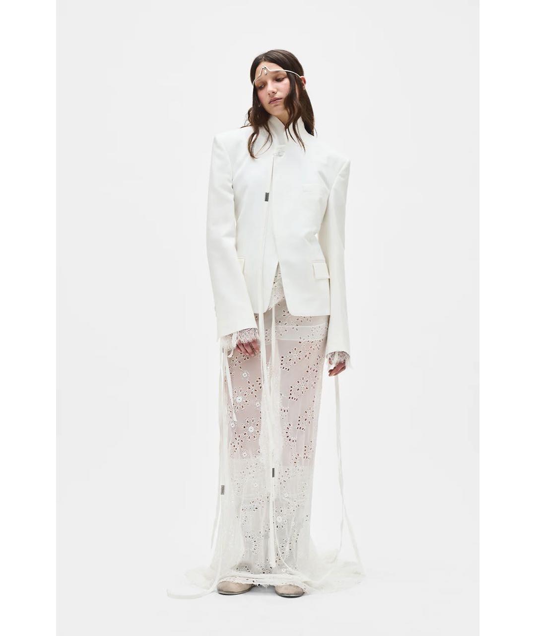 ANN DEMEULEMEESTER Белая шелковая юбка макси, фото 4