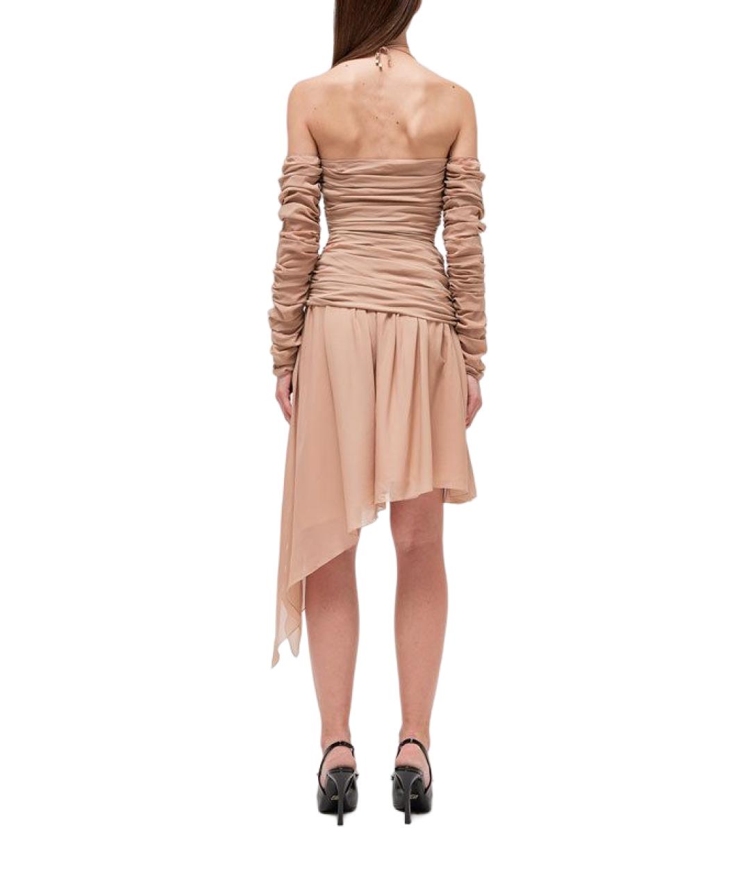 BLUMARINE Бежевое вискозное коктейльное платье, фото 3