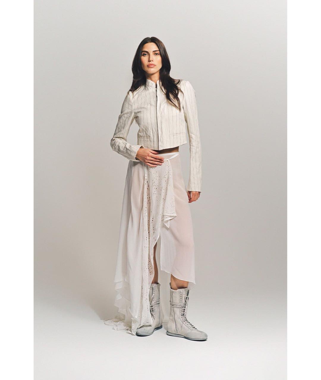 ANN DEMEULEMEESTER Белая шелковая юбка миди, фото 5